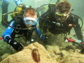 A Junior Diver and family in gran canaria with cuttlefish.